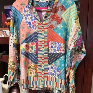 Johnny Was Multicolor Floral and Stripe Shirt
